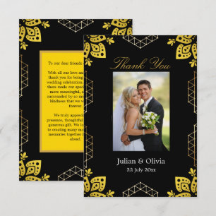Carte De Remerciements Mariage Mandala Noir et Or de Luxe