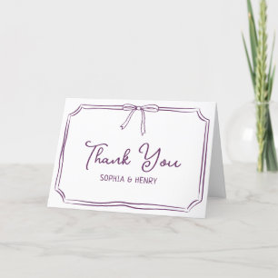 Carte De Remerciements Mariage manuscrit Elegant Bow Plum Purple