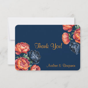 Carte De Remerciements Mariage Marine et Orange Peony