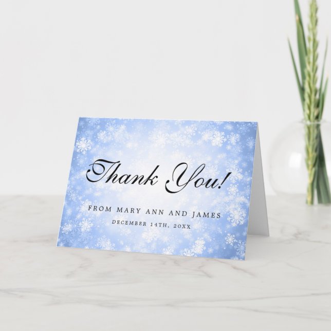 Carte De Remerciements Mariage "Merci" Blue Winter Wonderland (Devant)