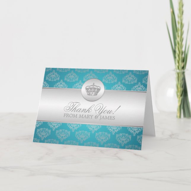 Carte De Remerciements Mariage "Merci" Couronne Royale Bleue (Devant)