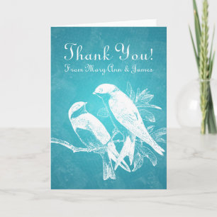 Carte De Remerciements Mariage "Merci" Inséparables Bleu