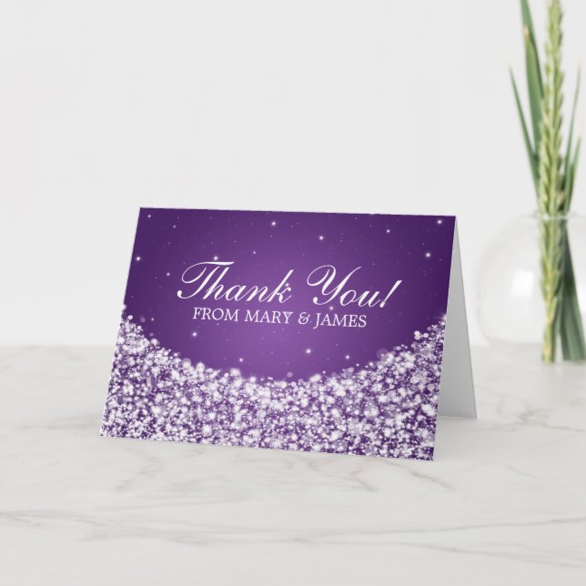 Carte De Remerciements Mariage "Merci" Star Sparkle Violet (Devant)