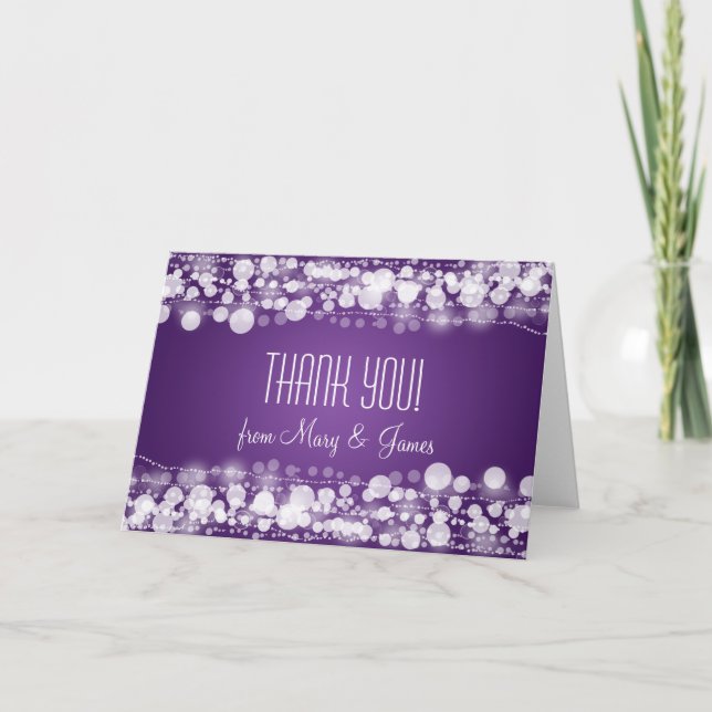Carte De Remerciements Mariage "Merci" violet pointu (Devant)