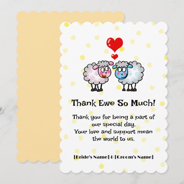 Carte De Remerciements Mariage mignon (Devant / Derrière)