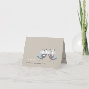 Carte De Remerciements Mariage Mignon Fantaisiste Chouettes Brun Bleu Mer