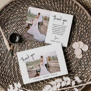 Carte De Remerciements Mariage minimaliste 2 photos avec écriture moderne