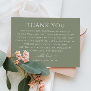 Carte De Remerciements Mariage minimaliste à la typographie pastel vert s