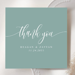 Carte De Remerciements Mariage minimaliste avec écriture Dusty Teal