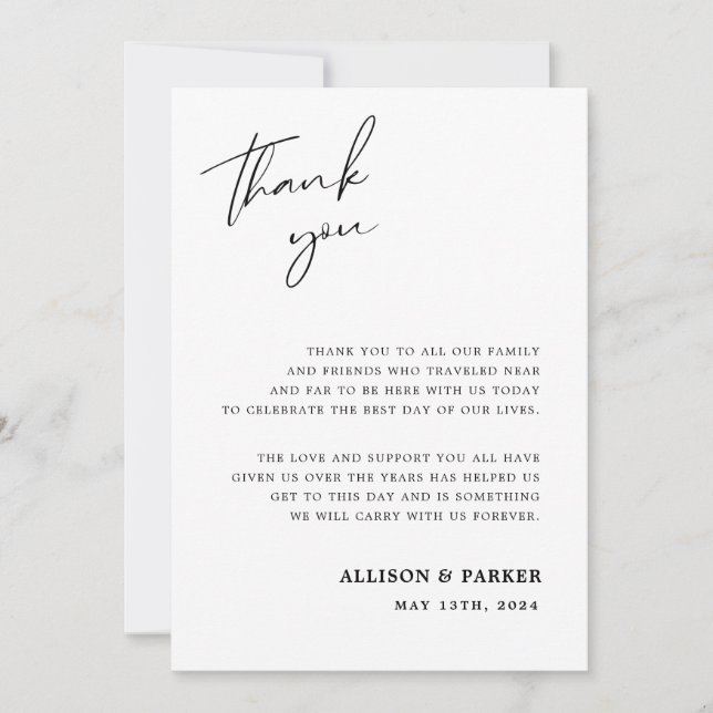 Carte de remerciements Mariage Minimaliste Avec Ph (Devant)