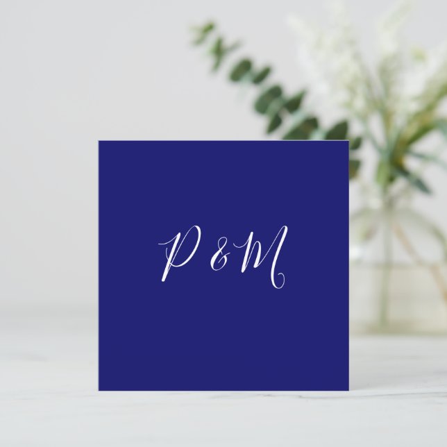 Carte De Remerciements Mariage minimaliste bleu et blanc Indigo (Debout devant)