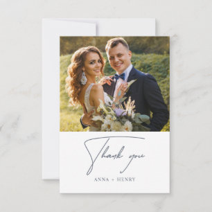 Carte De Remerciements Mariage minimaliste Feuille blanc Eucalyptus gris