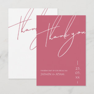 Carte De Remerciements Mariage Minimaliste Magenta Rose Typographie Scrip