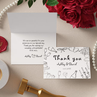 Carte De Remerciements Mariage minimaliste noir et blanc de jeunes mariés