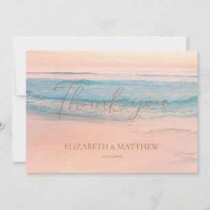 Carte De Remerciements Mariage Minimaliste sur la Plage au Coucher de Sol