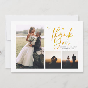 Carte De Remerciements Mariage moderne 4 Photo Gold