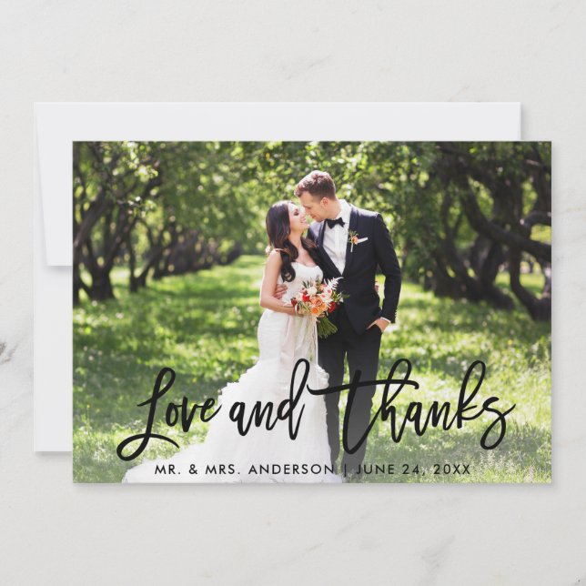 Carte De Remerciements Mariage Moderne Brush Script Love and Thanks Photo (Devant)