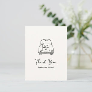 Carte De Remerciements Mariage Moderne Doodle Dessiné à la Main de Voitur
