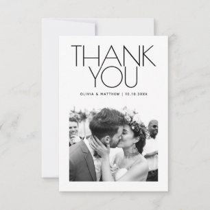 Carte De Remerciements Mariage Moderne et Épuré   Photo Élégante Minimali