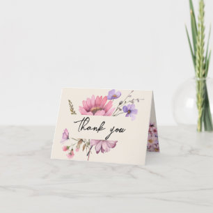 Carte De Remerciements Mariage moderne Fleur sauvage beige plié