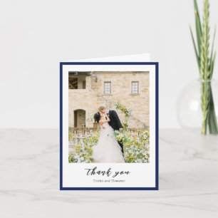 Carte De Remerciements Mariage Moderne Photo Bleu Marine Élégant