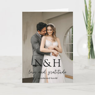Carte De Remerciements Mariage Moderne Photo Monogramme Gras