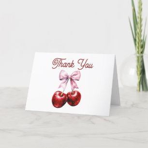 Carte De Remerciements Mariage Moderne Rose Cerise avec un Nœud Rose pour