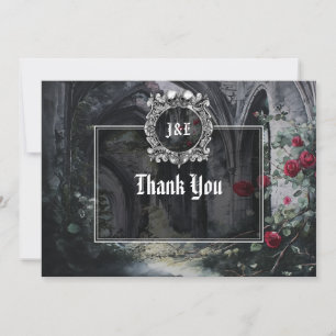 Carte De Remerciements Mariage Monogramme Floral Roses Ruines Gothiques