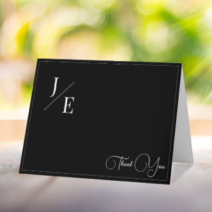 Carte De Remerciements Mariage monogramme minimal   Noir