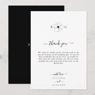 Carte De Remerciements Mariage Monogramme minimaliste Fleur sauvage tiré 