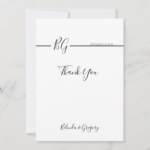 Carte De Remerciements Mariage Monogramme minimaliste noir et blanc
