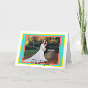 Carte De Remerciements Mariage Monogramme Turquoise