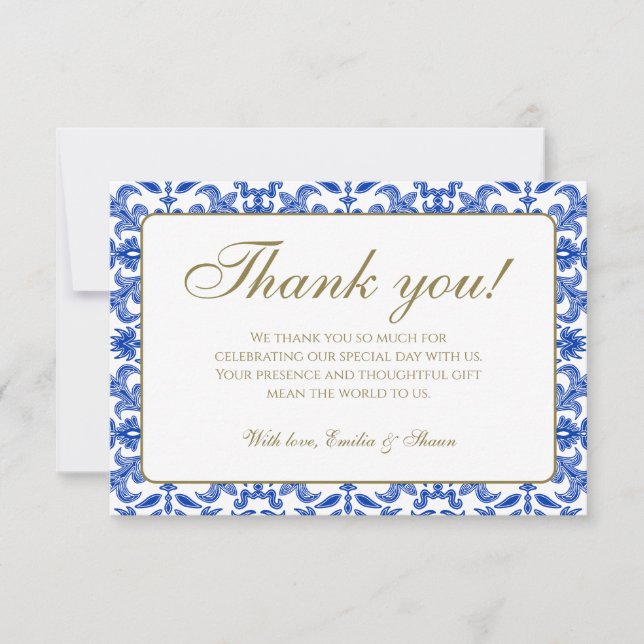 Carte de remerciements Mariage Motif blanc et bleu (Devant)