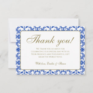 Carte de remerciements Mariage Motif blanc et bleu