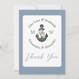 Carte De Remerciements Mariage nautique Floral Ancre Dusty Blue