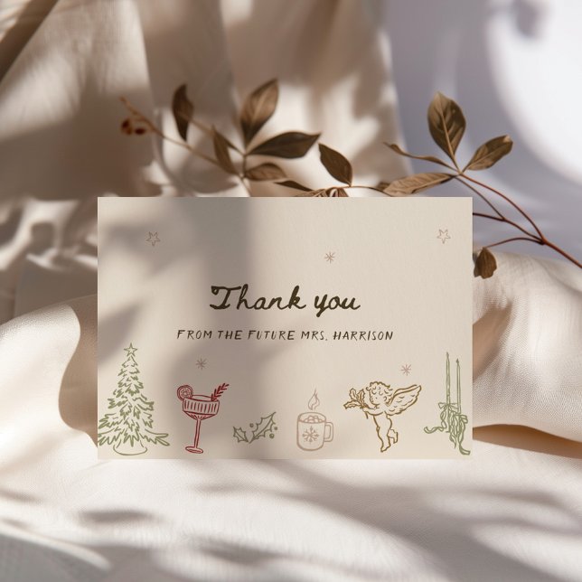 Carte De Remerciements Mariage Noël Dessiné à la Main (Créateur téléchargé)