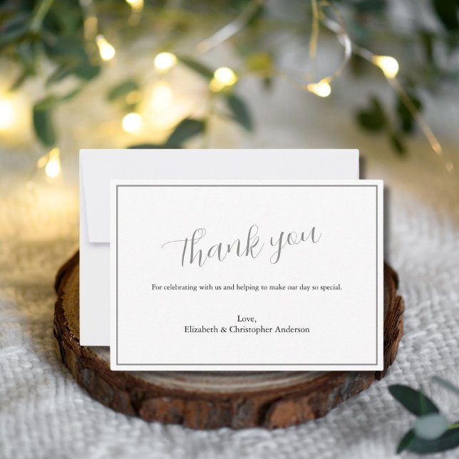 Carte de remerciements Mariage noir argent classiq (Silver Black Classic Traditional Formal Wedding thank you card)