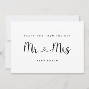 Carte De Remerciements Mariage noir et blanc à motif chevron or Mr & Mrs