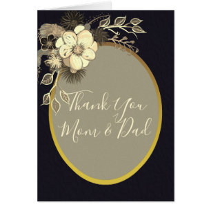 Carte de remerciements Mariage noir et or