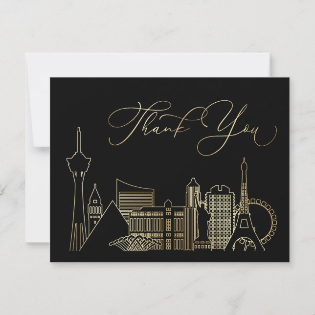 Carte De Remerciements Mariage noir et or Las Vegas (Devant)