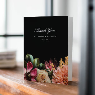 Carte De Remerciements Mariage noir foncé + Moody élégant Floral
