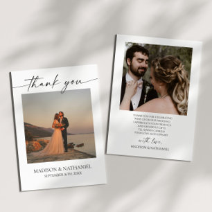 Carte De Remerciements Mariage noir minimaliste élégant photo blanc