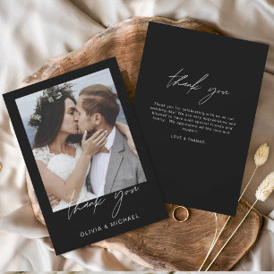 Carte De Remerciements Mariage noir photo simple