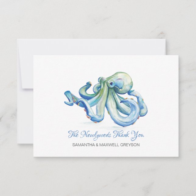 Carte de remerciements Mariage octopus bleu (Devant)