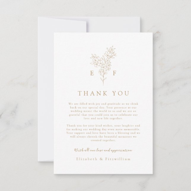 Carte De Remerciements Mariage or simple élégant en fleur de cerise (Devant)
