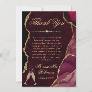 Carte De Remerciements Mariage pailleté rouge et or Agate et Marbre