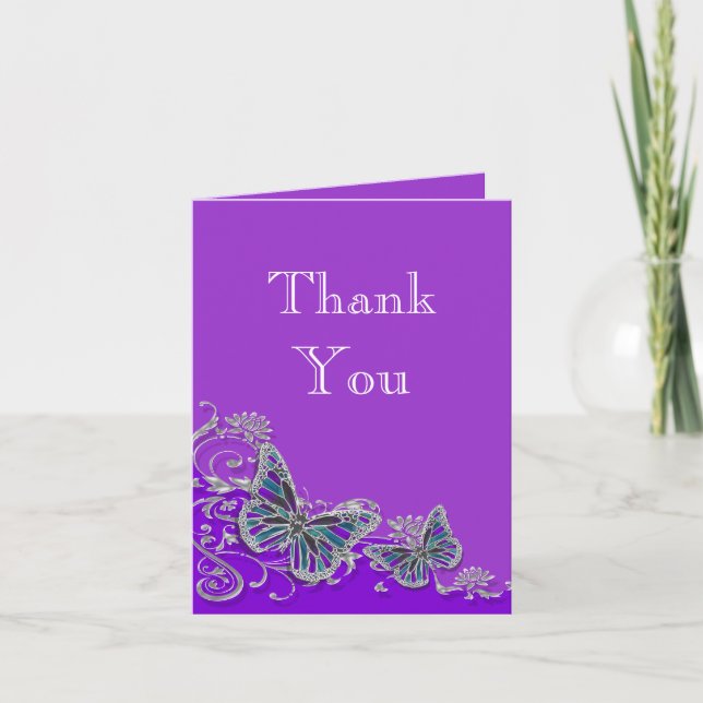 Carte De Remerciements Mariage papillon bleu violet (Devant)
