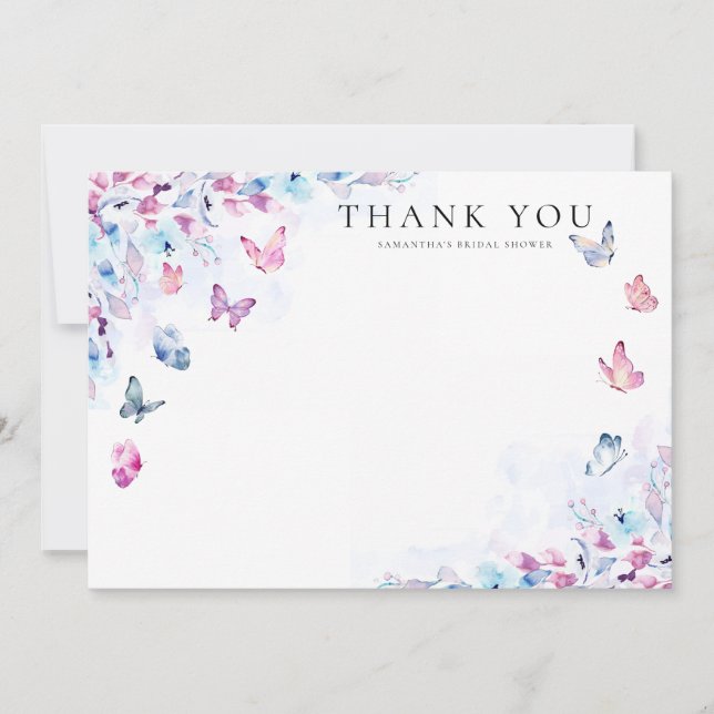 Carte De Remerciements Mariage Papillons Fête de Mariée (Devant)