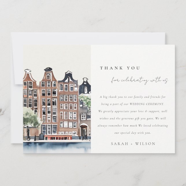 Carte De Remerciements Mariage paysager du canal néerlandais d'Amsterdam (Devant)