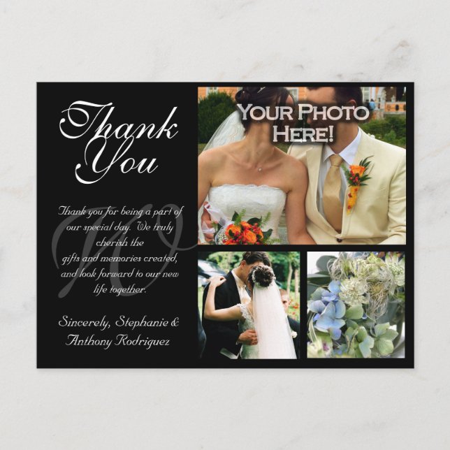 Carte de remerciements Mariage personnalisable 3 i (Devant)